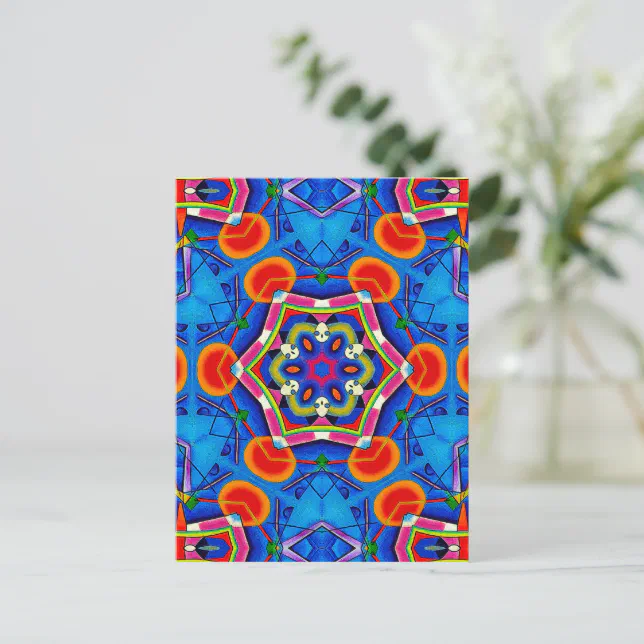 Multicolored oil painting kaleidoscope postcard