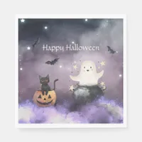 Cute Cat and Ghost Halloween Napkins