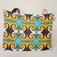 Trendy retro pattern in yellow, blue, brown, white fleece blanket