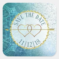 Slate Blue & Gold Mandala  Save the Date Stickers