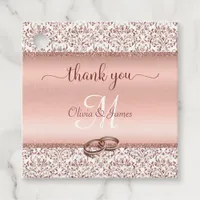 Rose Gold Damask Monogram Wedding Thank You  Favor Tags