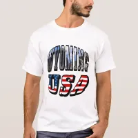 Wyoming Picture and USA Flag Text T-Shirt