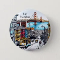 San Francisco, California Comic Book Style Art Button