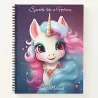 Cute Unicorn Cartoon in Pink & Purple Personalized Notebook