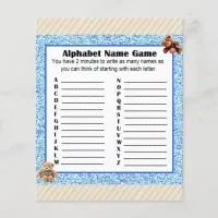 Baby Shower Alphabet Name BINGO Game Teddy Bear Flyer