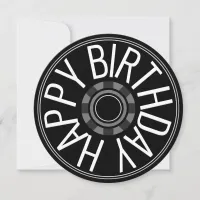 Black Round Steam Wheel Happy Birthday Greeting Holiday Card