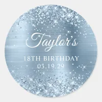 Glittery Light Blue Foil 18th Birthday Classic Round Sticker