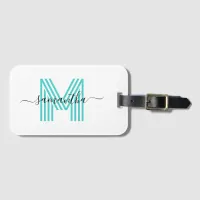 Signature Name Turquoise Retro Monogram Luggage Tag