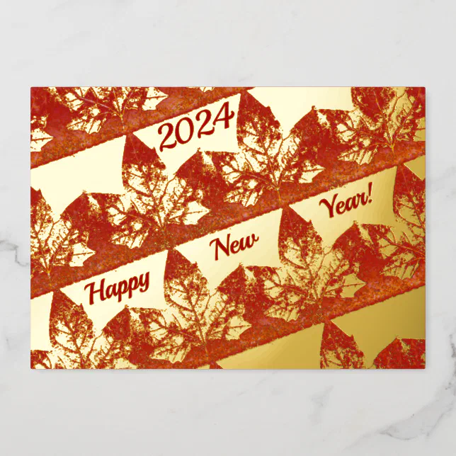 Happy New Year - Golden maple leaves  Foil Holiday Card