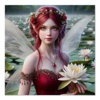 Beautiful July Fairy in Water Lilies Poster