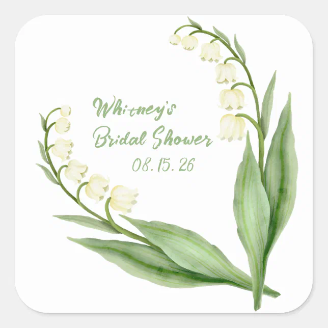 Elegant Lily of the Valley Custom Bridal Shower Square Sticker