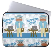 Write On Sock Monkey Author Fun Cartoon  Laptop Sleeve