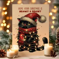 Meowy & Bright Cat Tangled Lights Funny Christmas Holiday Card