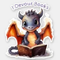  *~* Reading Cute Baby Dragon AP88 I DEVOUR Books Sticker