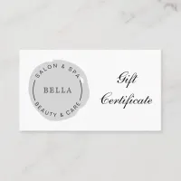 Minimal Modern Gray Salon Spa Gift Certificate