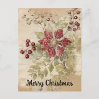 Vintage Christmas Poinsettia Flower Collage Postcard