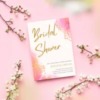 Elegant Pink Alcohol Ink Bridal Shower Invitation