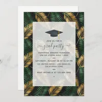 Exotic Tropical Green and Gold Graduation Party Invitation