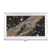 Magical Shiny Gold Stars Strings and Bokeh Lights Business Card Case