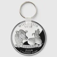 Faux Wisconsin State Quarter Cow Cheese Corn Farm Keychain