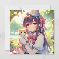 Pretty Anime Holding Kitten Girl's Birthday