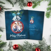 Budget Silver Bells Navy Blue Christmas Photo Card