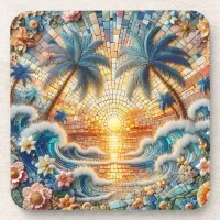 Magical Mosaic Tropical Ocean Sunset Beverage Coaster