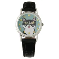 Funny Cranky Sourpuss Cute Grouchy Cat  Wristwatch