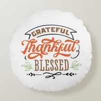 thankful grateful blessed thanksgiving holiday round pillow