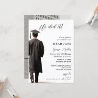 Modern Minimalist Photo he Did It Graduation Invitation