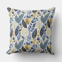 Blue Gold Christmas Pattern#21 ID1009 Throw Pillow