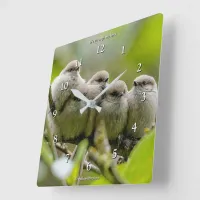 Heartwarming Cute Bushtits Songbirds Family Photo Square Wall Clock