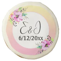 Pink and Yellow Petunias Wedding Personalized Sugar Cookie
