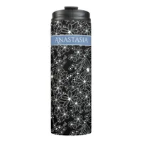 Hand Drawn Floral Black White Pattern & Blue Name Thermal Tumbler