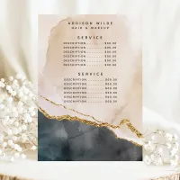 Watercolor Pink Black Gold Marble Service Price Menu