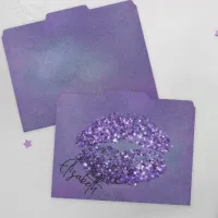 Modern Glam Purple Glittery Kiss Lipstick Imprint File Folder