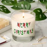 Merry Christmas Snowman Red Green Holiday Font Scented Candle