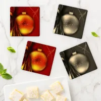 Christmas Gold Bauble Red Background & Sepia, ZSSG Coaster Set