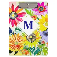 Watercolor Flowers Monogrammed  Clipboard