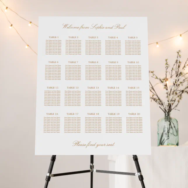 Golden Beige 20 Table Wedding Seating Chart Foam Board