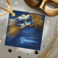 Masquerade Mask Quinceanera Blue Gold ID1031 Favor Tags