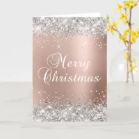 Silver Glitter Rose Gold Ombre Merry Christmas Card