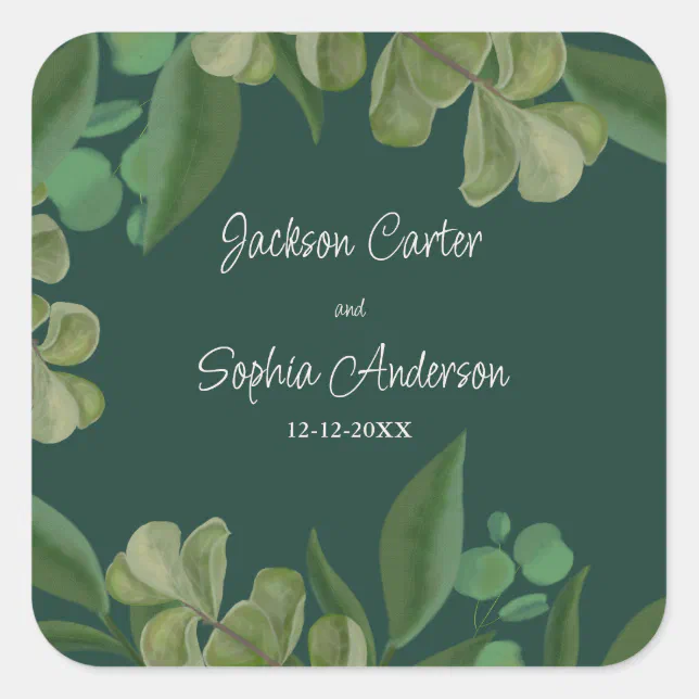 Emerald green Elegant rustic greenery leaves lush Square Sticker