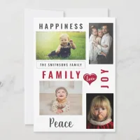 Custom Photo Collage and Love Joy Peace Family Holiday Card