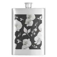 Watercolor White Orchid on Black |