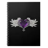 Goth Purple Heart with Angel Wings Notebook