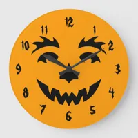 Orange and Black Carved Pumpkin Face Large Clock