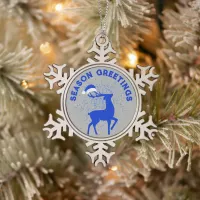 Blue and Silver Season Greeting with Reindeer | Snowflake Pewter Christmas Ornament