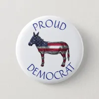 Proud Democrat Donkey American Flag Symbol Button