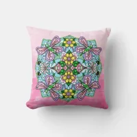 Pink and Purple Butterfly Mandala Throw Pillow